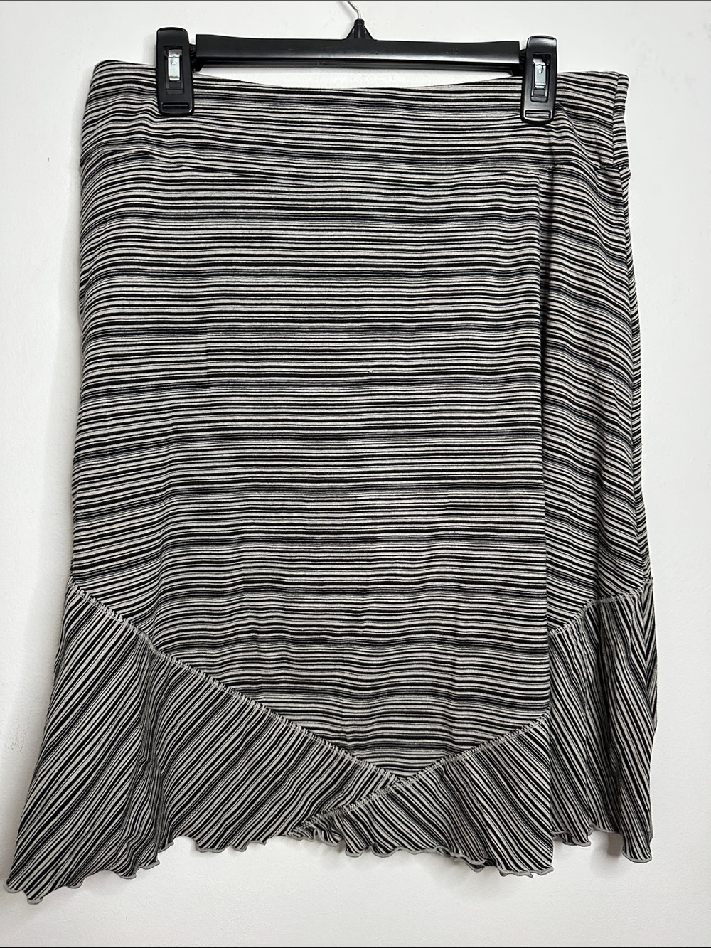 Striped Black & White Ruffle Hem Women's Skirt